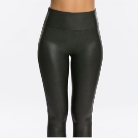 SPANX Like New Black Faux Leather Leggings Style #2437 Size Large - Picture 7 of 12